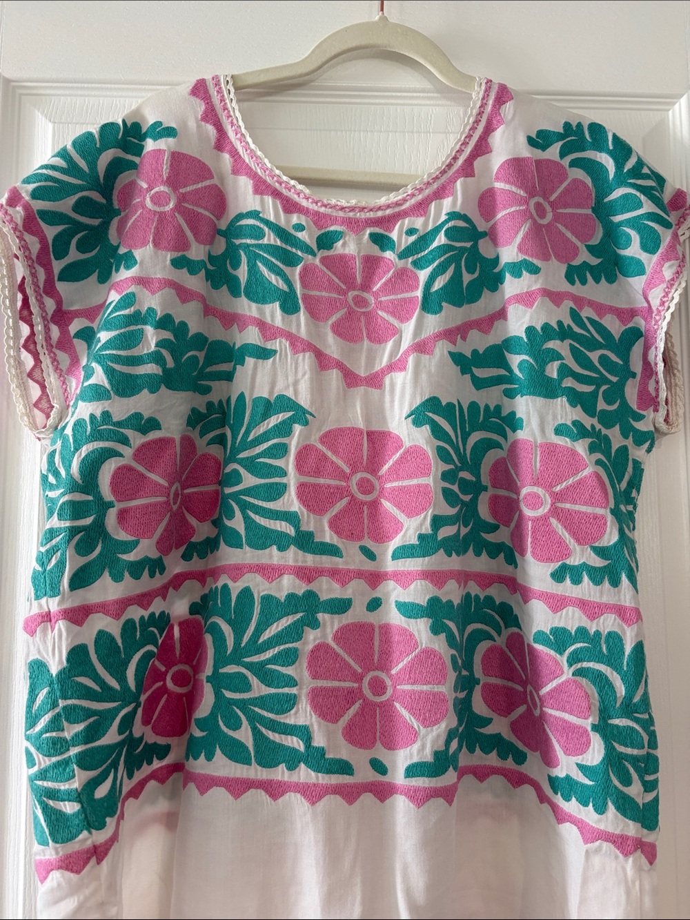 J. Marie Gorgeous Embroidered Floral Cotton Blouse — Pink & Teal - Picture 4 of 4